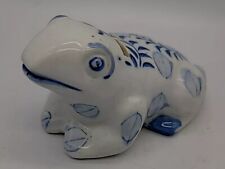 Vintage Frog Coin Bank Italian Art Pottery Floral Flo Blue Hand Painted  5