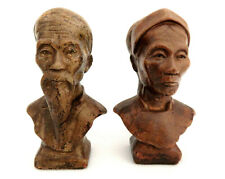 Vintage Pair of Miniature Chinese Chalkware Old Male & Female Busts Figurines   picture