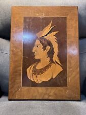 Large Wood Portrait Of Native American Profile Wood Inlay picture
