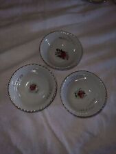 3 vintage mini white tea saucers with floral design gold trim  picture