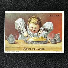 1880s Granite Iron Ware Victorian Trade Card The Attack AA Tyler Grand Rapids MI picture