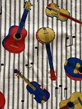 Vtg 1960’s  2.5Yds Guitar Banjo Musical Fabric- Violin 44W picture