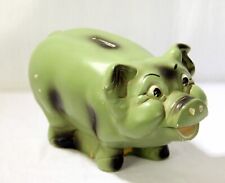 Vintage 1950s Chalkware Avocado Green Piggy Bank AN Brooks Large  picture