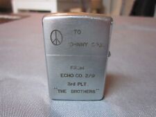 Vintage 1969 ZIPPO Lighter USMC ECHO CO 2/9 9th MARINES JOHNNY COOL PEACE Sign picture