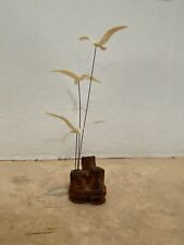 Vintage Mid-Century Kinetic Figurine Suspended Seagulls on Wire with Wood Base  picture