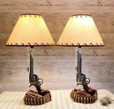 2pcs Western Six Shooter Revolver Holster Desk Lamp Night Stand Men Cave Light picture