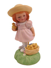 Vintage Ceramic Girl in Pink Easter Dress Hat Baby Duck & Basket of Ducklings picture