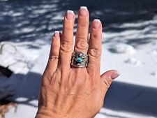 Native American Jewelry Sandcast Tribal Ring Turquoise Sterling Silver Sz 11US picture