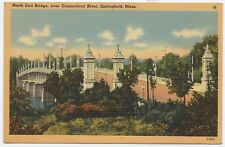 North End Bridge Connecticut River Springfield Massachusetts Linen Postcard picture
