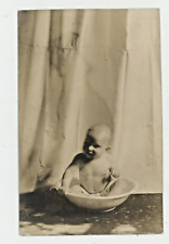 Vintage Postcard  REAL PHOTO BABY IN BATH BOWL UNPOSTED picture
