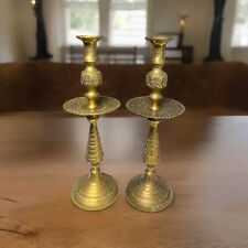 Pair Heavy Brass Baroque Candlestick Holder Alter Cathedral W/Etching 17.5” MINT picture