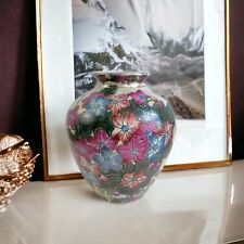 Vintage 1980’s Chinese Lusterware Flowers Ceramic Vase Handmade picture