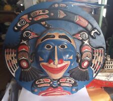 Pacific Northwest Coast Indian Hand Carved Sun Moon Mask Painted Barnahus  picture