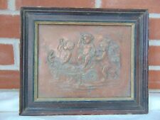Antique 19th C French Heavy Copper Wall Plaque in Relief Cherubs Goat Chariot picture