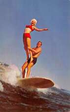 Two People Couple Surfing Trick Stunt Vintage Postcard AA82974 picture