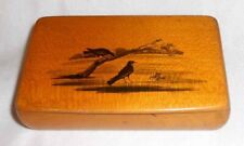 Antique Maple Wood Snuffbox Hand Drawn Black Birds and Tree Decoration picture