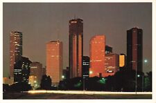 Postcard TX Houston Skyline Twilight Galveston Bay Texas Largest City Oil picture