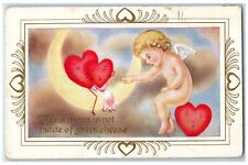 c1910's Valentine Angel Crescent Moon Hearts Embossed Posted Antique Postcard picture