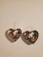 Set of 2 - Plastic Vintage Heart Toy Shelf 3” Ornament Rocking Horse Train Bear picture