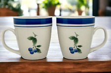 Set of 2 LL Bean Floral Blueberry Flower Ceramic Mugs Cups 12 oz picture