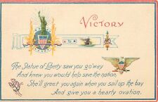 c1918 WW1 Patriotic Postcard - Victory - The Statue Of Liberty Will Greet You picture
