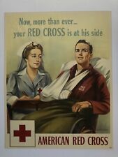 1943 Authentic WWII Poster - American Red Cross w/ Nurse and Injured Soldier picture