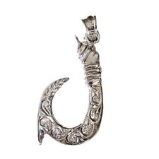 Hawaiian Heirloom Jewelry Sterling Silver Engraved Fish Hook Pendant from Hawaii picture