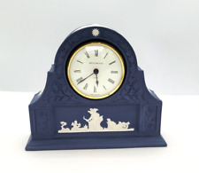Wedgwood Portland Blue & White Jasperware Laurel Mantel Clock MINT picture