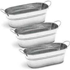 Galvanized Metal Oval Planter with Handles for Decor (11.8 x 5.5 x 4 in, 3 Pack) picture