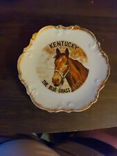 Vintage Kentucky The Blue Grass State Thoroughbred Horse Gold Rim Souvenir Plate picture