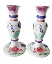 Hallmark Showcase Floral Porcelain Ceramic Candle Holders Pair 8.5