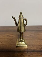 Small Vintage Brass Coffee Tea Pot on Pedestal Square Base Home Shelf Decor picture
