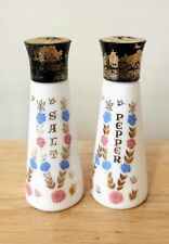 Midcentury Grace Before Meals Vintage 1940s Salt and Pepper Shakers Milk Glass picture