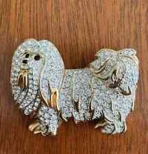 SIGNED SWAROVSKI GOLD PLATED CRYSTAL MALTESE DOG  PIN ~ BROOCH RETIRED NEW picture