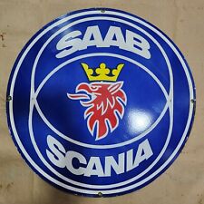 SAAB SCANIA PORCELAIN ENAMEL SIGN 30 INCHES ROUND picture