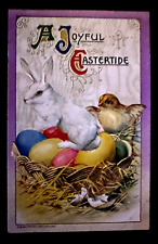 Winsch ~Bunny Rabbit with Eggs & Chick~Antique Easter Postcard~h61 picture