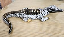 HEREND PORCELAIN ALLIGATOR HAND PAINTED BLACK/WHITE FIGURINE - 1ST EDITION picture