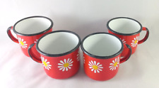 Vintage Huta Silesia Enamelware Rare Daisy Mugs MCM Poland Cup Set of 4 picture