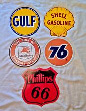 Lot Of 5 Metal Gas & Oil Signs Gulf Shell Mobil Union 76 And Phillips 66 picture