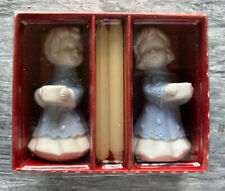 Vintage Porcelain Blue White Angel Candle Holders Set Original Box Taiwan NEW picture