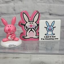 Jim Benton Happy Bunny Collectors Lot Figure Eraser Pinback Button Y2k Hot Topic picture