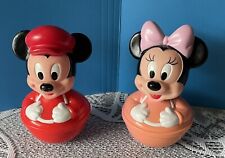 Vintage Disney Baby Mickey Minnie Mouse Weeble Wobble Roly Poly Toy 4