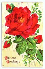 1914 Antique Postcard Red Rose Greetings Killer Cancel Posted Rogers Ohio A26 picture