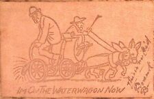1905 ON THE WATERWAGON NAUGHTY HUMOROUS WATERTOWN WI LEATHER POSTCARD P2552 picture