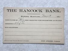 D1644 Postcard Postal Card The Hancock Bank MD Maryland 1910 picture