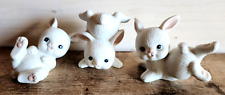 Homco Bisque White Bunny Rabbit Vtg Figurines Easter Tumbling Playful Set 1454 picture