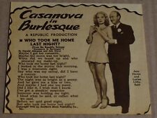 1944 Print Ad Casanova in Burlesque June Havoc Lucien Littlefield Pinup Art WWII picture