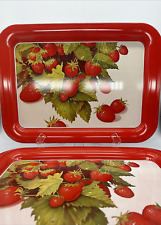 4 Set Vintage Strawberry Metal Trays Lap TV Serving Large 17.5