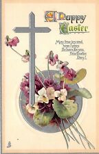 HAPPY EASTER c1916 Embossed Postcard Silver Cross Flowers by Raphael Tuck picture