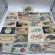 26 New Years Postcards 1909-1919 Flowers Holly Rural Scenes Birds Antique picture